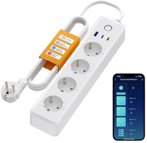 MIUCDA Smart WLAN Steckdosenleiste mit 4 Steckdosen 10A, 1 USB und 2 Type-C Anschlüsse Mehrfachsteckdose einzeln schaltbar kompatibel mit Alexa, Google Assistant, Smart Life, Tuya Fernzugriff, 1,5M