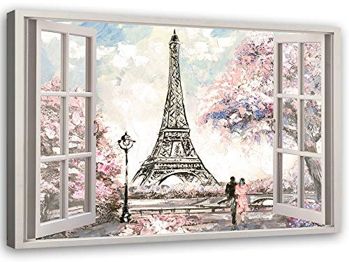 Feeby Leinwand Bilder - Bild Wohnzimmer - Paris Eiffelturm Aquarell Rosa - 30x20 cm 1tlg - Deko Schlafzimmer Groß - Dekoration Canvas - Gemälde - Modern Wandbilder - Kunstdruck