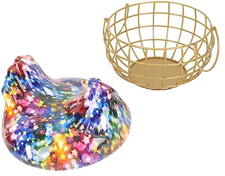 OKUMEYR Eierhalter Zum Kochen Und Eierlagerung Multifunktionaler Lebensmittelkorb in Hühnerform Aufbewahrungsbox Aus Eisen Für Küche