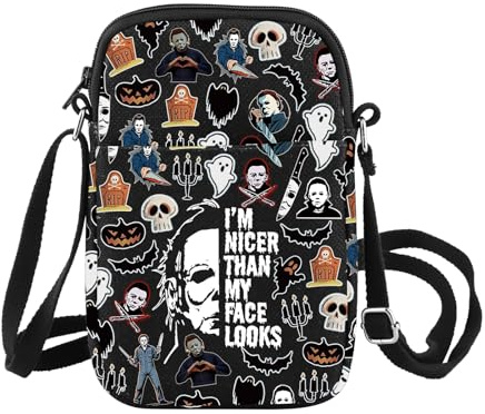 FOTAP Gruselige Halloween-inspirierende Umhängetasche, Horror-Film-Liebhaber, Geschenk, Michael Scary Movie Merchandise Myers Killer Geschenk, Face Look Cb UK, INCHES