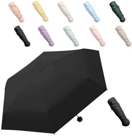 Mini-Regenschirm, Leichter Tragbarer Sonnenschirm, Sonnenschutz Regenschirm, Regen- oder SonnenscheinRegenschirm, Im Freien UV Faltender Regenschirmfür Männer Frauen und Kinder Reise, Schwarz
