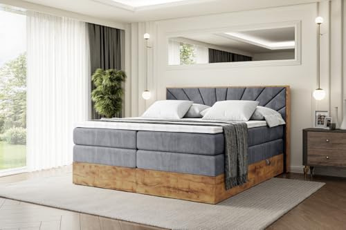 ALTDECOR Boxspringbett mit Matratze und Lattenrost, Topper, Polsterbett mit Bettkasten, Bett mit Stauraum H3- und H4- Matratze, Doppelbett, Springboxbett -LOLLI6 KING-200x200 - Dunkelgrau Casablanca