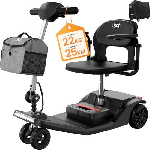 VOCIC D50 Elektromobil Klappbar Leicht 22KG,25KM Seniorenmobil Mobilitätsroller Faltbar für Senioren,Elektrischer Rollstuhl Scooter bis 136KG für Allen Gelände mit Abdeckplane,5 Jahre |Schwarz