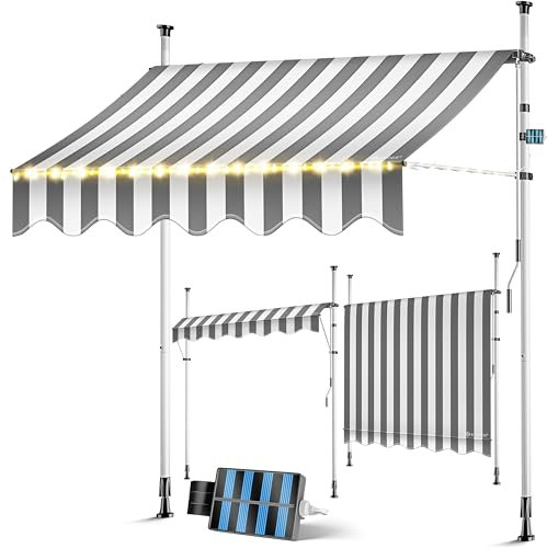 KESSER® Klemmmarkise mit Handkurbel & LED Lichterkette | Balkonmarkise ohne Bohren | Markise UV-beständig höhenverstellbar & wasserabweisend | Sonnenschutz für Balkon Terrasse & Garten 200cm