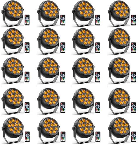 Starlitflow 20PCS RGB Mini 12 LED Par Akku Strahler, 2200mAh Wiederaufladbares Bühnenlicht Outdoor mit Fernbedienung, 4-6h Laufzeit Partylicht für Bar DJ Disco Hochzeit Halloween Weihnachten