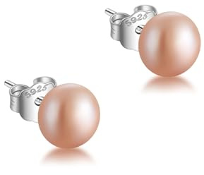 JaruJaru Button-Zuchtperlen Stecker in Rosa (Pink) | S925 Sterling Silber Ohrstecker mit Flachdesign für süße Süßwasser-Perlen | Hypoallergen & Bequem zum Schlafen