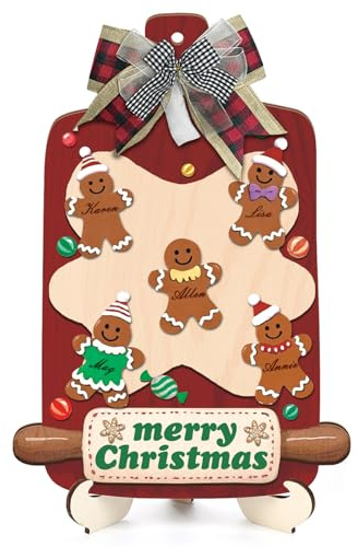 CHDITB Frohe Weihnachten Decorations DIY Nachnamenschild,Weihnachten Lebkuchen Mann Schild,Weihnachts Wandkunst Winter,Backen Kekse Lebkuchen Schneidebrett Holz Deko für Bauernhaus zu Hause Küche Café