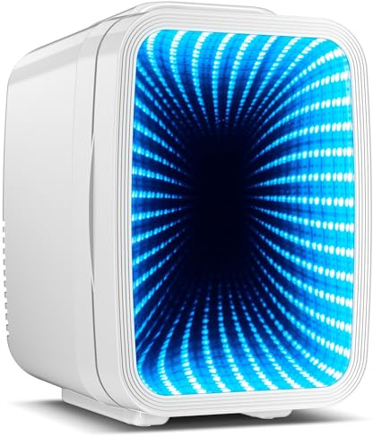 BEICHEN Mini Fridge for 4 L / 6 Cans, Quiet Small Fridge With 7 RGB | AC + DC Power Cooler & Warmer Portable Gaming Mini Fridge for Bedroom, Car, Travel, Skincare, Drinks, Fruit, Food (White)