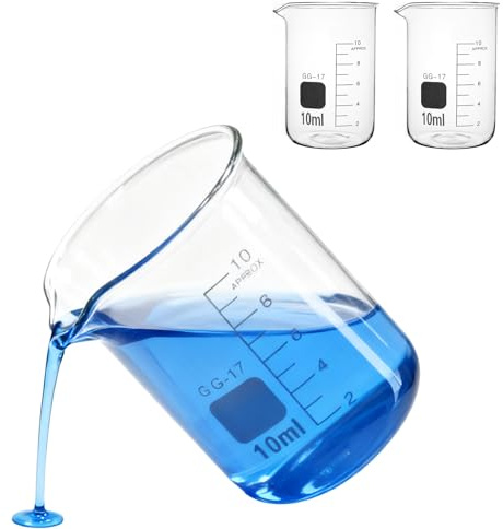 2 Pezzi Bicchiere Misurino 10ml Vetro Graduato Trasparente | Resistente al Calore e ai Prodotti Chimici fino a 400 °C, Beccuccio e Scala Visibile senza Fuoriuscite