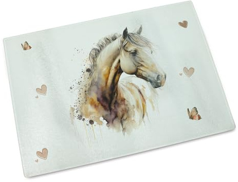 Frühstücksbrett Pferd – Glas Schneidebrett für Kinder | Küchenbrett mit Pferdemotiv, Geschenk Mädchen, Pony-Fan