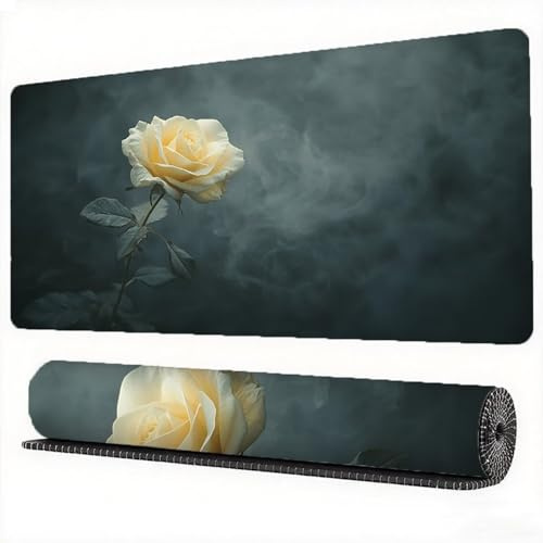 Tapis de Souris Blanc 800 x 300 mm Rose Tapis de Souris Grand Japonais Mouse Pad Base Caoutchouc Antidérapant Surface avec Coutures sur Les Bords Desk Mat pour Ordinateur Maison Deco Bureau, Model953