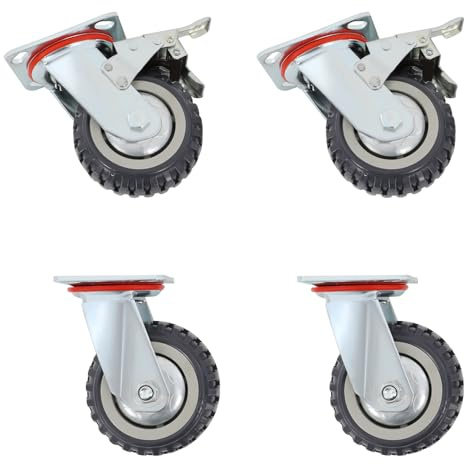 4er Set Transportrollen, Schwerlast Rollen für Transportrollen mit 2 Bremsen,Tragfähigkeit jedes Rades 12,7cm*250 kg für Palettenmöbel Schrank Transportroller oder Transportboxen Rollbrett