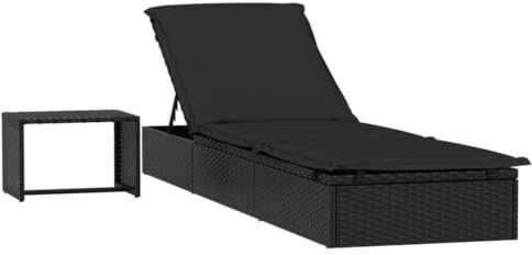 Tomostar Sonnenliege mit Tisch, Liegestuhl, Garten, Outdoor, Liegestuhl, für Pool, Schwarz, Polyrattan