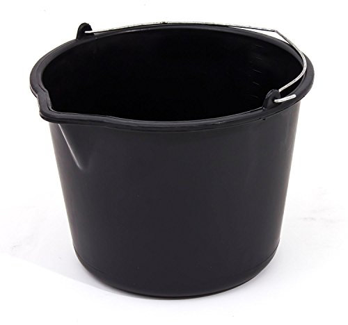 Set of 5 black plastic builders buckets funnel water mixing palstering 20 L