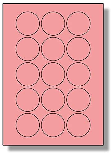 Label Planet® 15 Per Sheet, 5 Sheets (75 Round Pink Labels). Round Coloured Paper Labels, 51mm Diameter, LP15/51R C