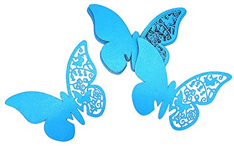 ElecMotive Lot de 100 Papillons Fleur 3D Carte de Verre Marque Place Forme de Papillon Ajouré Décoration de Table pour Fêtes Mariage (Turquoise)