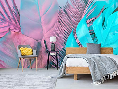 Oedim Vinyl and Wallpaper for Abstract Flowers Blue and Pink | Photo Mural for Walls | Decorative Vinyl | Mural | Wallpaper | Dining Room, Living Room, Bedroom Decoration 100x70cm