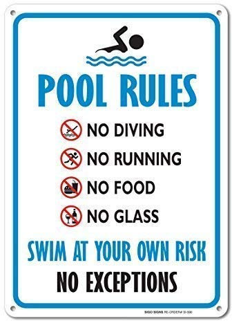 Schwimmbadschild Schwimmbad Regelschild blau rot schwarz auf weiß Warnschild Hausdeko Hofzaun Vorsicht Hinweisschild Lustige Metallschilder 8x12