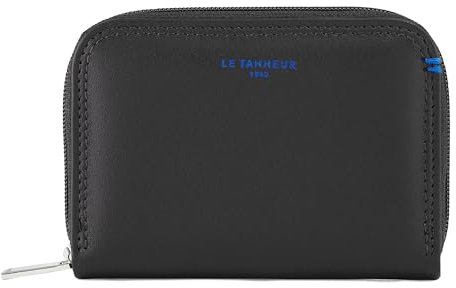Le Tanneur, porte-monnaie zippé, en cuir lisse, homme, 2 soufflets, 2 compartiments cartes, doublure textile, accessoire métallique finition canon de fusil
