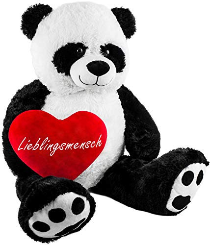 BRUBAKER XXL Panda 100 cm groß mit Lieblingsmensch Herz Stofftier Plüschtier Kuscheltier Teddybär