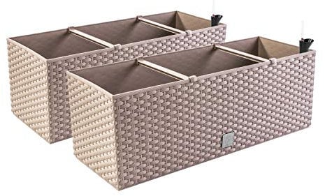 2in1 Set 2X Jardinière Balcon Jardinière Aspect Rotin 4 Couleurs Pot de Fleurs (Moka)