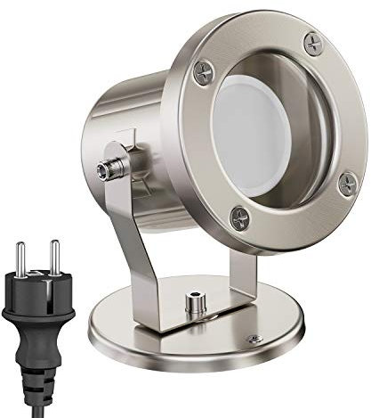ledscom.de Außen-Strahler Fluter MIBU für außen Edelstahl chrom matt + LED GU10 Lampe 3-Stufen-dimmbar weiß W 609lm