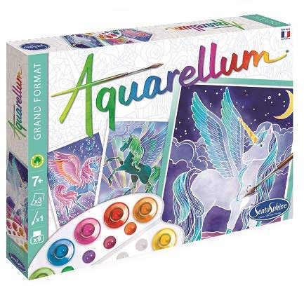 OTTO Peinture aquarellum pegases 3 tableaux grand format 25x32,5cm - encres aquarelles - chevaux ailes, licornes