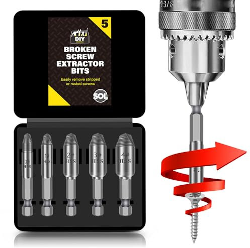 SOL 5pcs Broken Screw Extractor Bits - Easy Out Screw and Bolt Removal Tools - Stripped Screw Remover, Broken Screw Extractor Kit for Quick and Efficient Repairs