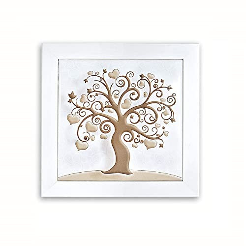 Sottopentola Bomboniere in Ceramica a Rilievo Albero della Vita con Bordo in Legno 22x22 cm Scatola Regalo Inclusa Made in Italy