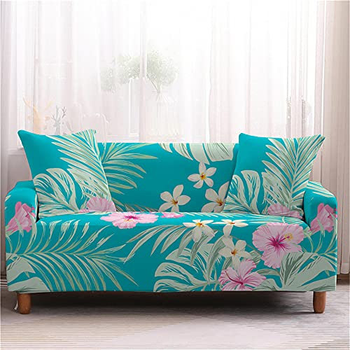 Highdi Blumen Sofabezug Sofaüberwürfe für 1/2/3/4 Sitzer, Armlehnen Sofa Cover Elastisch Spandex Stretch Antirutsch Sofa Cover Sofahusse Couchbezug Möbelschutz (Türkis,3 Sitzer)