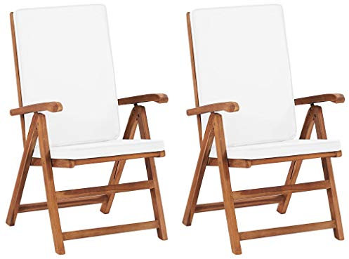 Garten-Liegestühle 2 STK mit Armlehnen und Auflagen, Klappbar Balkonstuhl, Garden Terrasse Stuhl, Witterungsbeständig, Hochlehner In 5 Positionen Verstellbar, Massivholz Teak, 57 x 71,5 x 104 cm
