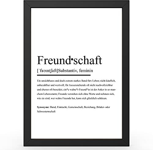 Urhome DIN A3 Kunstdruck Definition Freundschaft inkl. Rahmen Schwarz - Worterklärung wie im Duden Lexikon als Wanddeko Spruch-Poster Deko Wandbild mit Spruch gerahmt für Wohnung Familie Geschenk