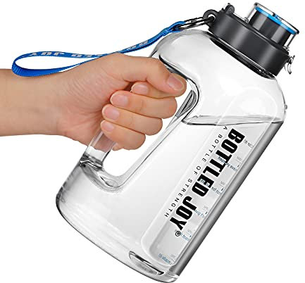 Acxilexy Botella de Agua 1.5 Litro Botella Deportiva con Marcas de Tiempo Reutilizable y sin BPA Botella para Beber Agua con Cepillo de Limpieza Water Bottle con Asa para Oficina Gimnasio