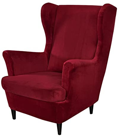TFlower Samt Ohrensessel Husse Ohrensessel Bezug Stretch Sesselhussen Sessel Bezug Husse für Ohrensessel 1 Sitzer Stretch Sofabezug Weinrot