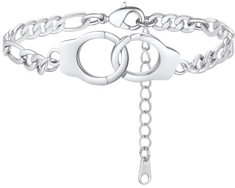 FindChic Personalisierte Fußkette Armskette mmit Handschnellen Anhänger Charm Figaro Fußkettchen mit Handschnellen Anhänger