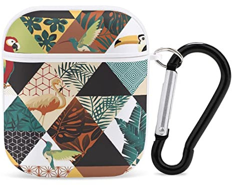 Airpods-Hülle Papagei Tukane Kolibri Und Tropische Palmblätter Exotische Hawaii-Kunst Airpod Hard Case Cover Kopfhörerhüllen Für Apple Airpods1 Airpods2