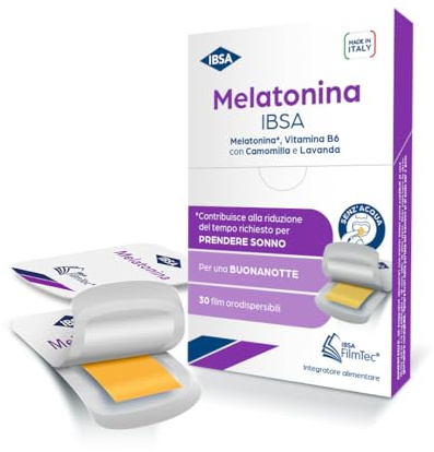 IBSA Melatonina, 30 Film Orodispersibili | Integratore Alimentare a Base Di Melatonina Con Vitamina B6, Camomilla E Lavanda