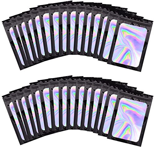 BQTQ 150 Stück Folienbeutel Geruchssichere-Beutel mit Reißverschluss Zip Beutel Folie für Essenslager Party Süßigkeit Plätzchen Seife (Holographisch Schwarz, 9 x 12 cm)