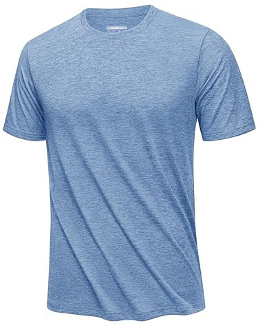KEFITEVD Sport Shirt Männer Funktionsshirt Wander Tshirt Herren Atmungsaktiv Yoga Shirt Laufshirt Short Sleev Hellblau L