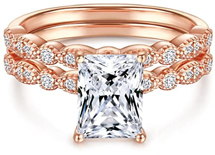 Skcess Modeschmuck Ringe Sterlingsilber, Zierlicher Ring Roségold Abnehmbarer Vierkantring Zirkonia Verlobungsringe Größe 62 (19.7)