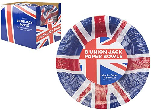 QDS Pack of 32 Union Jack Paper Bowls Party Table Wear Great British Flag Queens Jubilee Event Disposable Plates