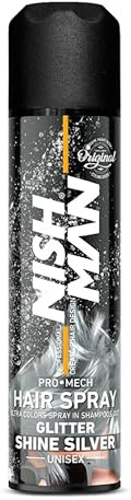 NISHMAN Temporary Hair Colour Spray for Kids, Glitter Silver 150 ml | Hair Glitter Spray | Wash Out Hair Dye for Kids | Party Fancy Dress Up Hairspray Boys, Girls (Shine Silver)