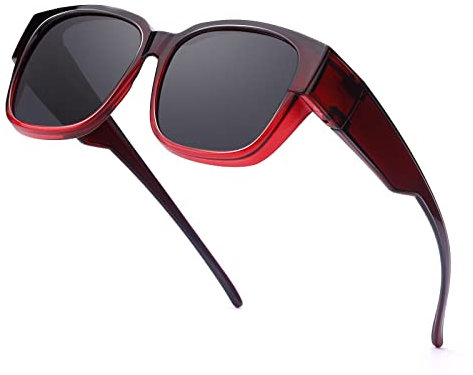 SIPHEW Überzieh Sonnenbrille Polarisierte für Brillenträger Aufsatz Über Normale Brille mit 100% UV-Schutz Clip on Sonnenbrille (farbverlauf Rot/gris)