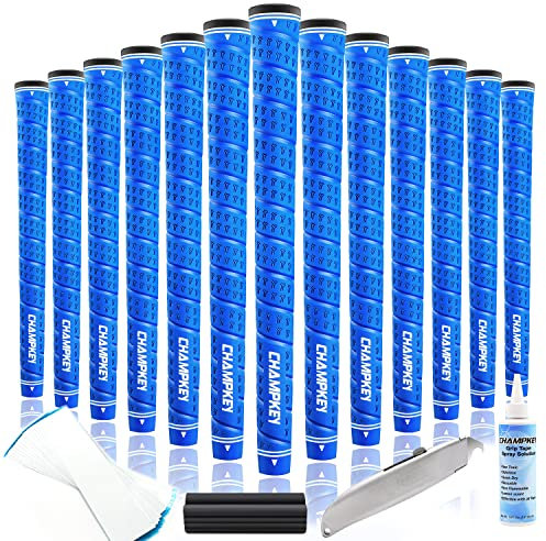 CHAMPKEY WRAP-Y Rubber Golf Grips 13 Pack Come with All Repair Kits - High Feedback and Traction Golf Club Grips(Standard, Blue)