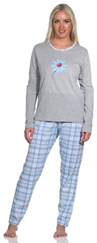 NORMANN-Wäschefabrik Damen Pyjama Langarm, Schlafanzug mit Karo-Muster - 112 201 10 733