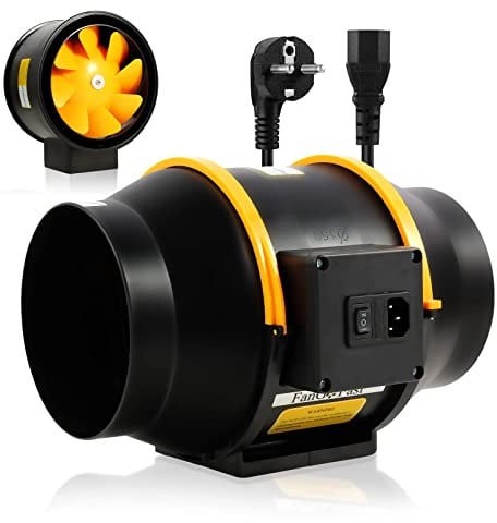 FanGoFast Rauchabzug Rohrventilator 200 mm Inline-Kanalventilator Abluftventilator Rohrlüfter 230 V Leise mit IEC-Steckdose EU-Stecker + 1,5 m EU Netzkabel für Badezimmer, Büro, Wachstumsräume