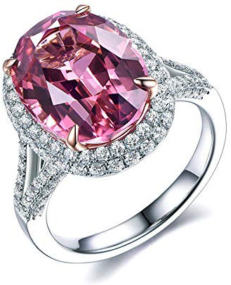 Uloveido Bague réglable en oxyde de zirconium ovale, bague solitaire à tige fendue pour mariage, fiançailles, Laiton, Zircone cubique