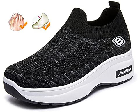 Chaussures orthopédiques pour Femmes diabétiques pour Pieds enflés Plate-Forme Large Sneaker Fermeture réglable Toe Sandales de Marche pour l'arthrite Hallux Valgus (Black 37EU)