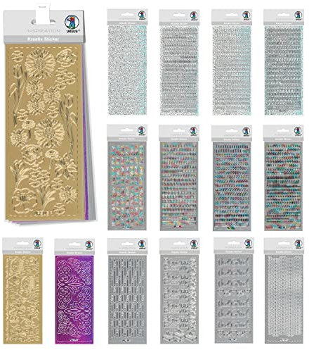 Ursus 59260001 - Kreativ Sticker Set Everyday 1, Set mit 15 verschiedenfarbigen Stickerbogen, selbstklebend, leicht abziehbar, geeignet zur Kartengestaltung