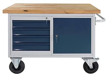 ADB Tischwagen Etagenwagen Eko 4 SL 1 Tür 1 Ablageboden B1300xT600xH827mm RAL7035/7016 bis 500kg belastbar fahrbar mit Rollen Transportwagen Materialwagen hergestellt in der EU
